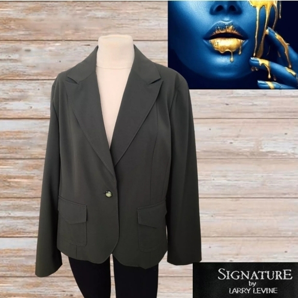 Signature Jackets & Blazers - New Signature By Larry Levine Blazer Womens Size 18 Jacket  Casual Olive